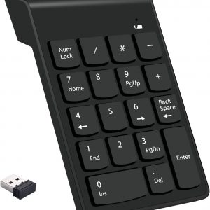 Wireless 18‑Key Numeric Keypad – Compact 2.4G Number Pad with USB Receiver for Laptop, Desktop, PC and Surface Pro (Black)